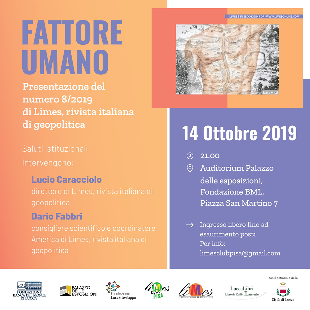 Il Fattore Umano. Inizia lunedì 14 ottobre il ciclo di 5 incontri della  Rivista italiana di geopolitica Limes